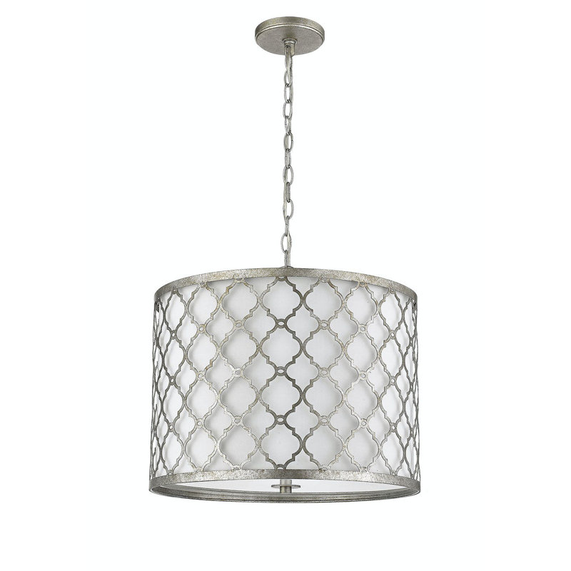 Luminaire suspendu tambour unique à 3 lumières Geib, Argent antique