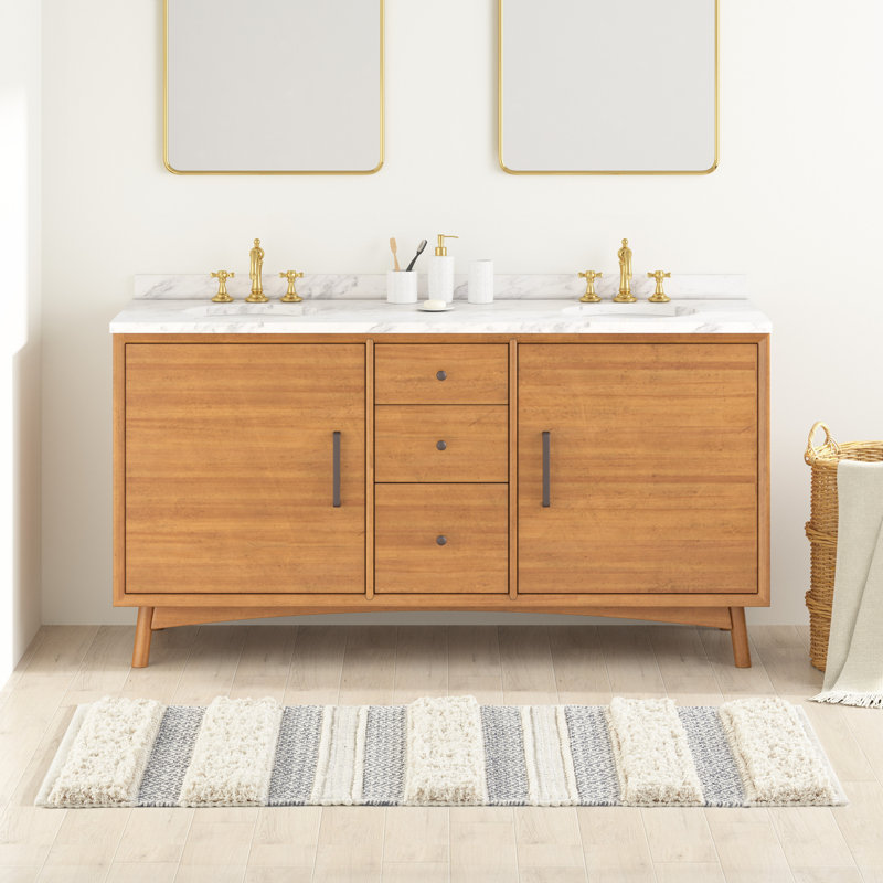 Asher Natural and Gray Cotton Blend Striped Bath Rug