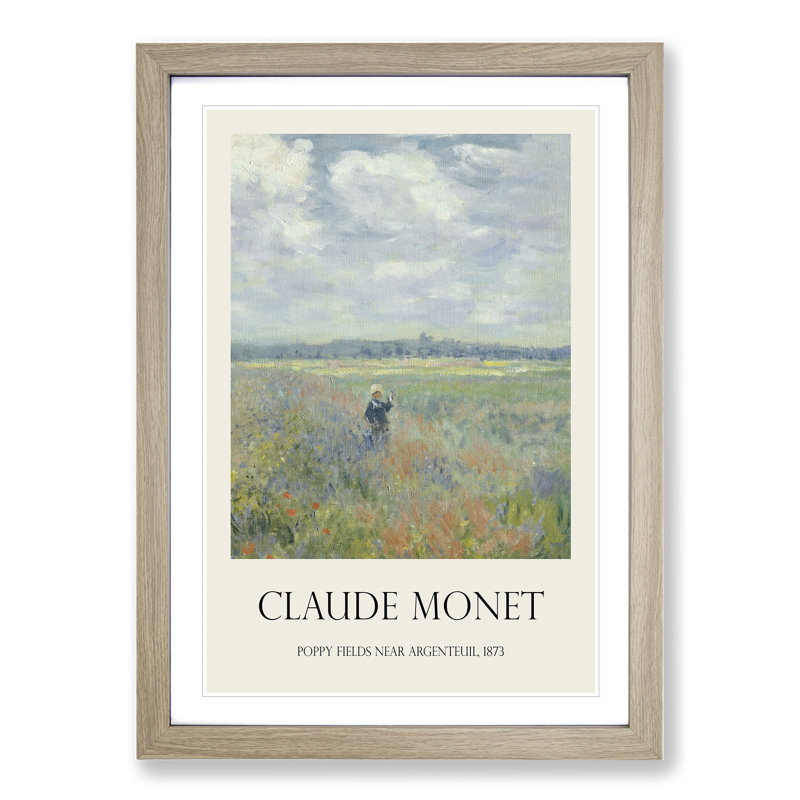 Poppy Fields Near Argenteuil Print by Claude Monet - Picture Frame Painting, Oak Framed, 36cm H x 27cm W x 2cm D