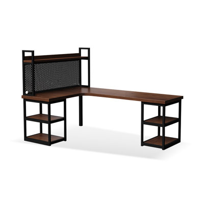 Dark walnut color L-Shaped Solid Wood writing desk