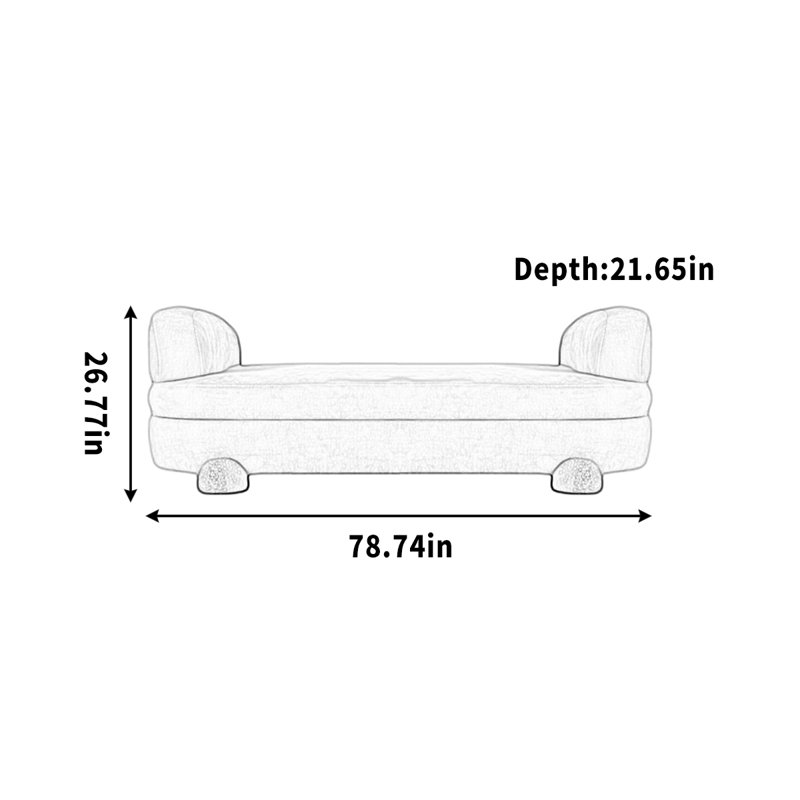 Canapé de style crème avec revêtement en tissu doux, H 26,77 po x l 78,74 po x P 21,65 po