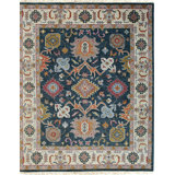 Blue Hand-Knotted Wool Floral Medallion Border Classic Traditional Modern Contemporary Carpet Rug