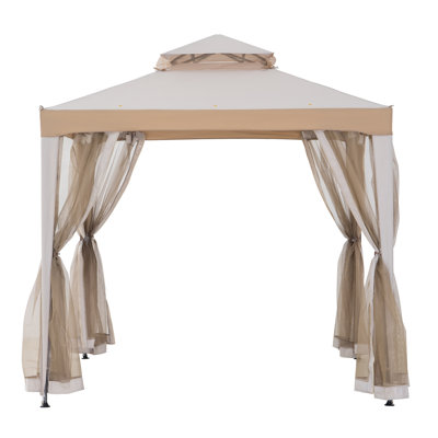 Sunjoy Soft Top Gazebo, Outdoor Patio Backyard Modern 2-Tier Steel Frame Gazebo with Mesh Netting 