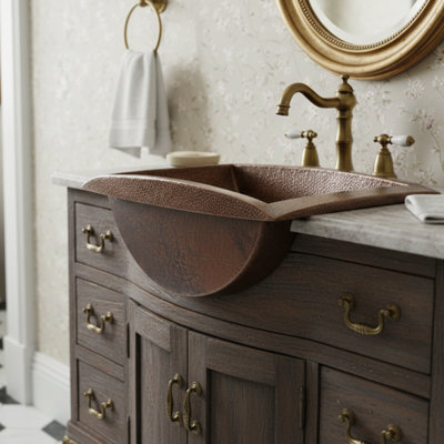Lavabo de salle de bain rectangulaire en cuivre 20 po x 14 po Ambiente - Lavabo encastré ou encastré, brun bronze, lavabo fabriqué à la main, lavabos de salle de bain haut de gamme, lavabo moderne