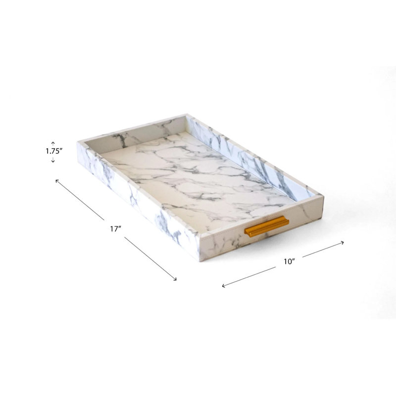 Faux Marble Multi Purpose Tray with Gold-Style Handle - Vanity, Serving Tray