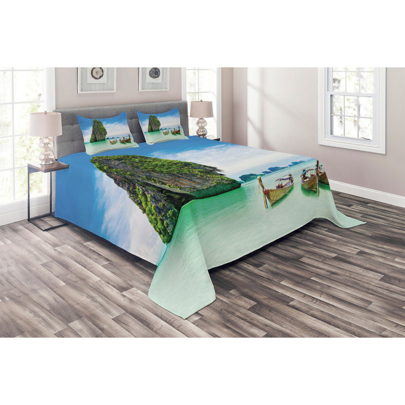Island Rustic Polyester Coverlet, King Bedspread + 2 Shams