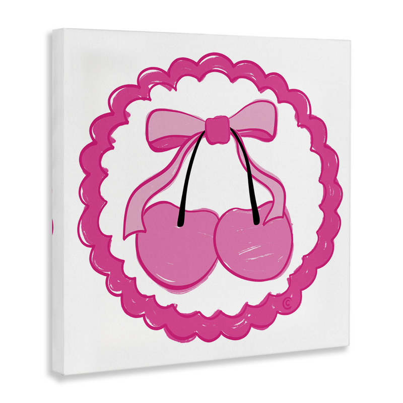 Art mural sur toile "Pink Cherries & Bow" par Carrie Cantwell, H 36 po x l 36 po