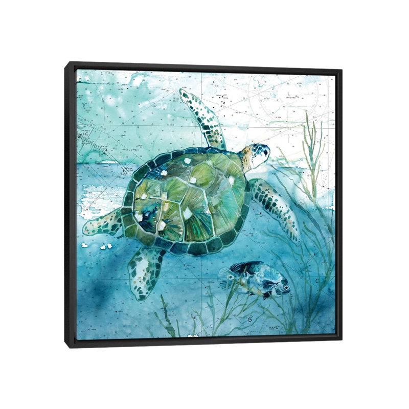 « Island Swim I » par Carol Robinson, reproduction d’art, Pas de tapis, H 18 po x l 18 po x 1,5 po, Toile avec cadre noir