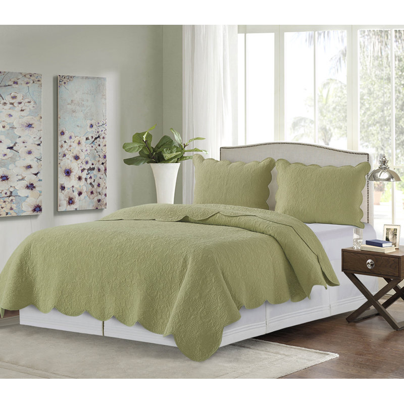 Christiana Cotton Quilt Set, Twin Quilt + 1 Sham, Green