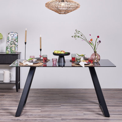 Kymisha Glass Top Metal Base Dining Table