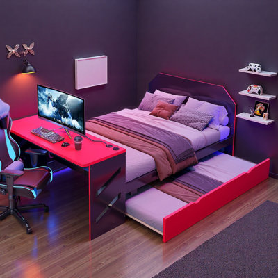 Lit de jour moderne avec bureau, ports USB et couchette