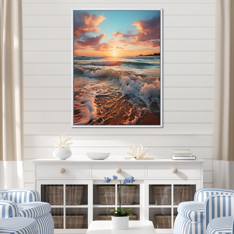 Ameya Beach Golden Sands XVIII sur toile, H 40 po x l 30 po x P 1,5 po, Cadre flottant blanc