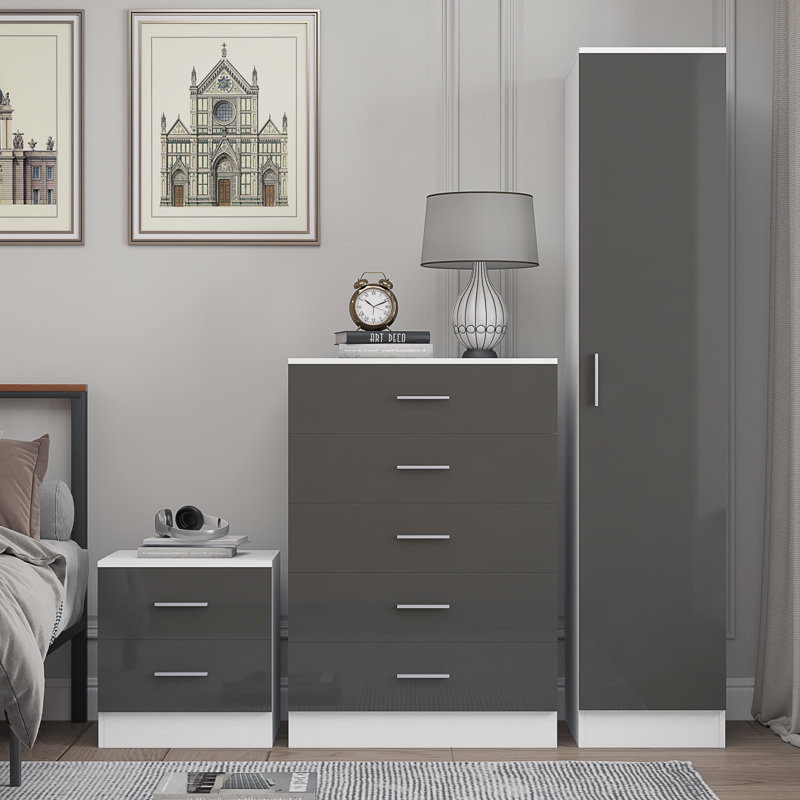 Eva Piece Bedroom Set, Grey Gloss / Matt White