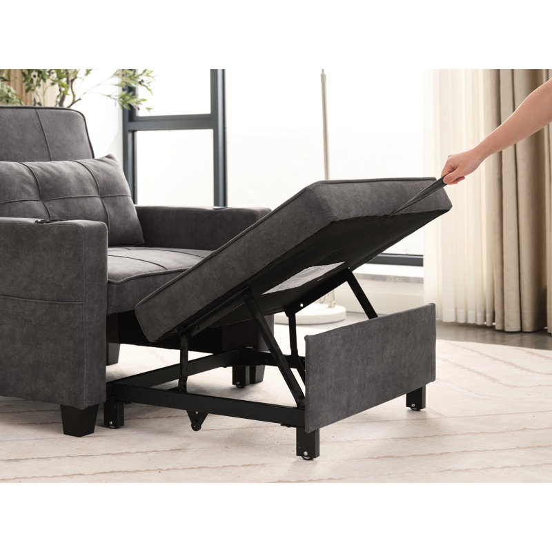 Chaise de futon avec poches latérales - gris foncé, tissu de rangement gris respirant organisé, utilisation durable