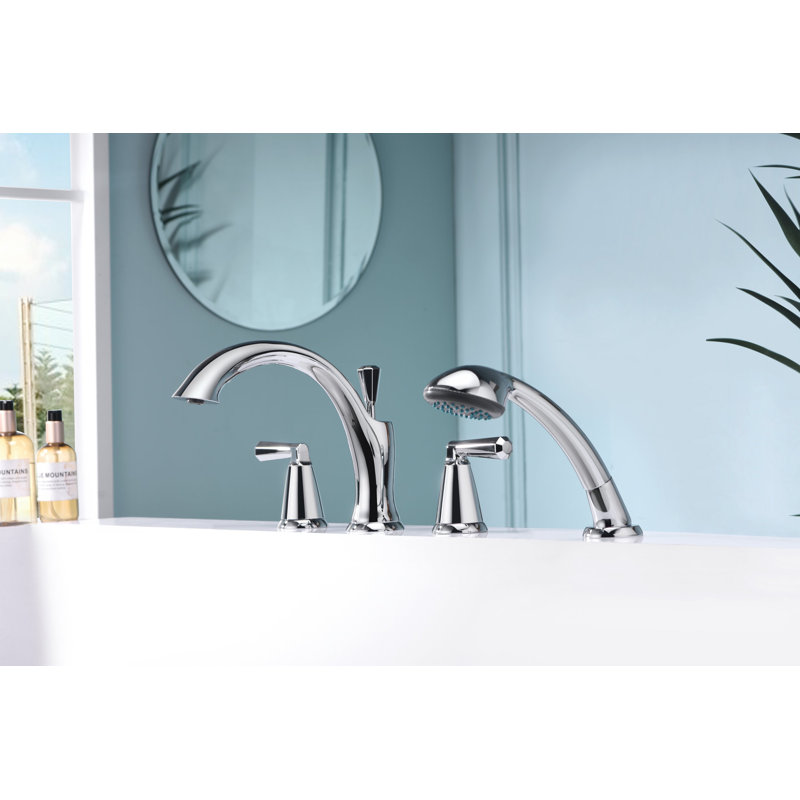 Z Collection Two-Handle Deck-Mount 8.0 gpm Roman Tub Faucet with Pull-Out Hand Shower & Rough-In Valve - Chrome Polished