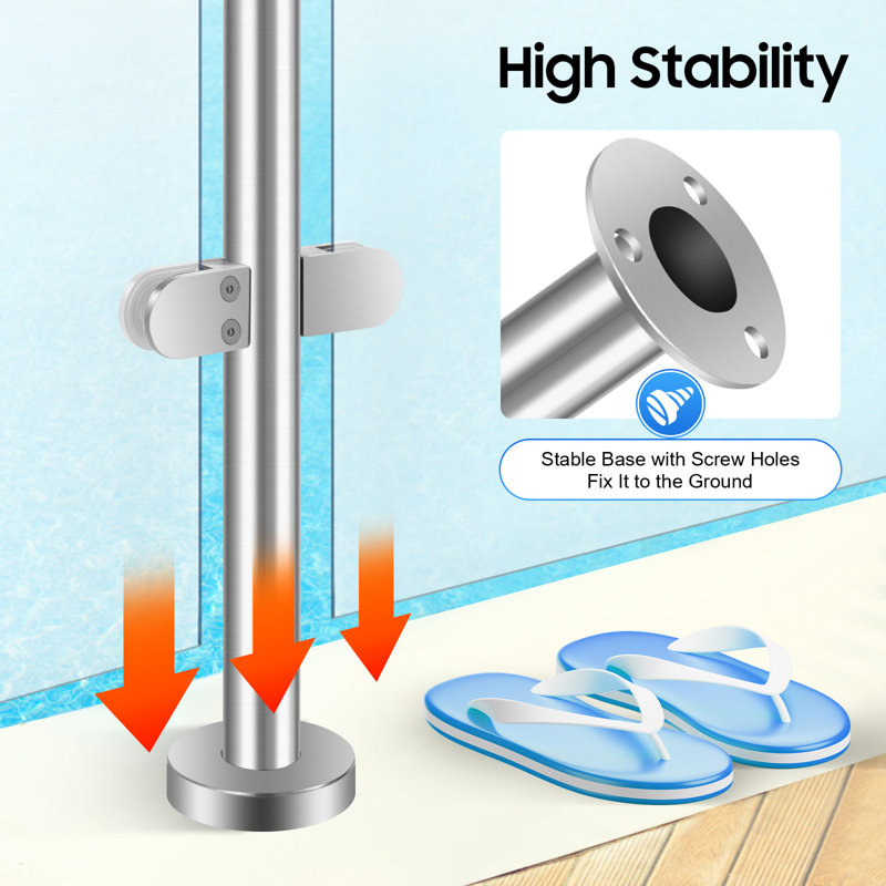 304 Stainless Steel Glass Railing Post Clamp Middle Post Balcony Stair Guardrail Support Column, 35.46" H