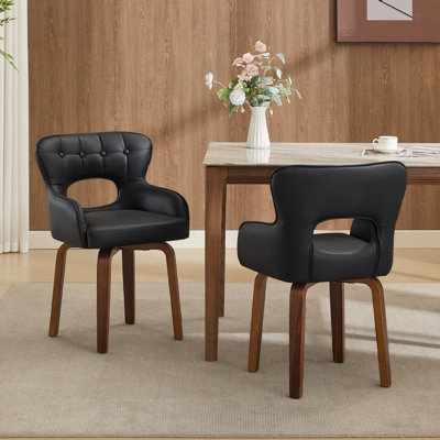 Chaises de salle à manger pivotantes 360 ° Mid-Century noires avec patins réglables, pieds en bois massif