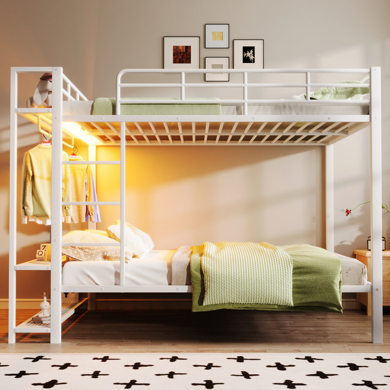 Lit superposé double avec rangement pour lumières DEL, Blanc