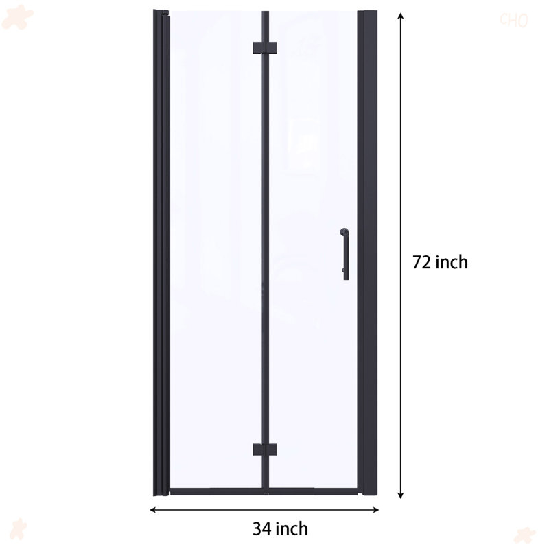 34 To 35-3/8 In. W X 72 In. H Bi-Fold Semi-Frameless Shower Doors In Matte Black With Clear Glass