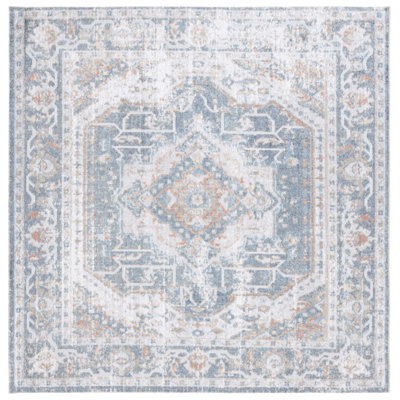 Cunegunda Oriental Machine Woven Polyester Area Rug in Light Grey/Blue