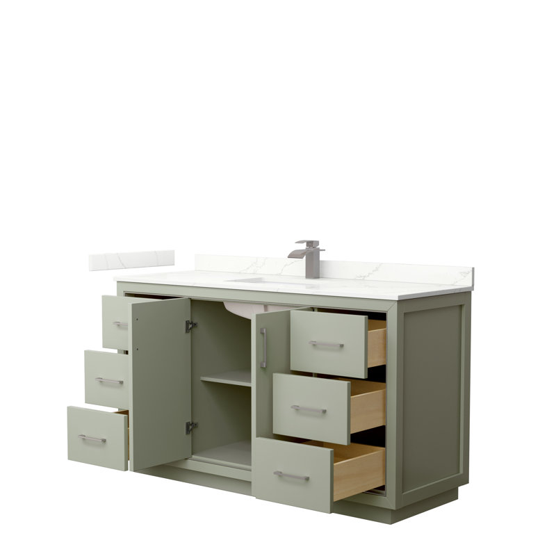 60'' W Single Vanity, Giotto Quartz, Light Green, Brushed Nickel