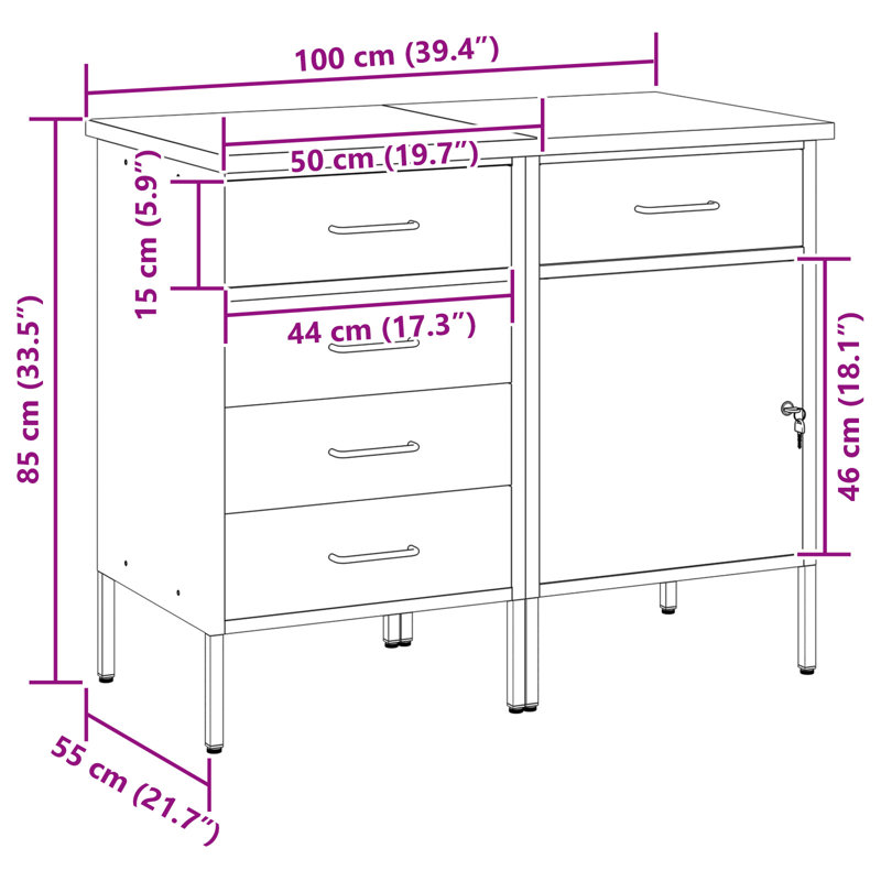 Set Of 2 Steel, 2X Cabinet, Black