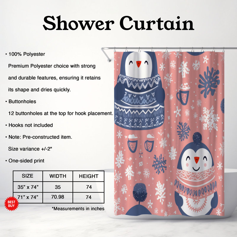 Penguin Joy - Rideau de douche Premium, H 74 po x l 71 po