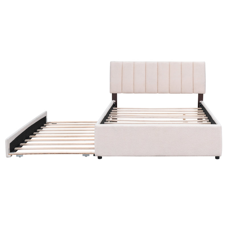 Lit rembourré avec motif à rayures et construction beige - Style de stabilité de chambre à coucher uni, Lit double