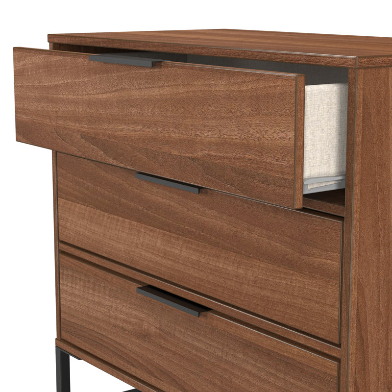 Bibek 76cm W 3 - Drawer Chest of Drawers, Noche Walnut