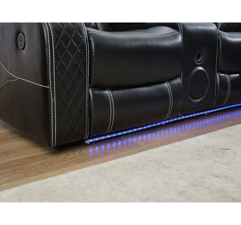 Canapé modulaire inclinable électrique 3 pièces avec haut-parleur USB, Noir, noir, noir, noir