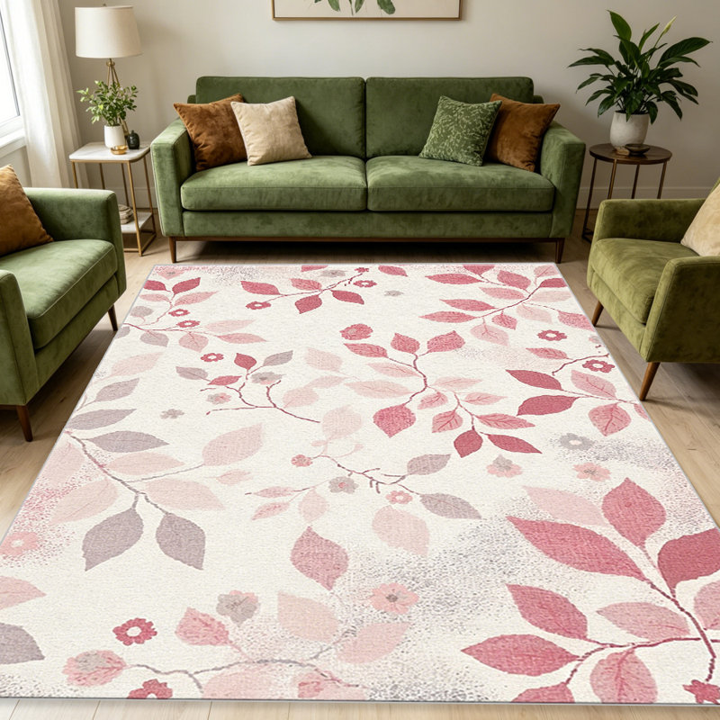 Pink Floral Vine area rugs for Living Room, Soft and Comfortable, Suitable for all seasons, easy to maintain, machine washable Indoor floor mat, Under Table Farmhouse suitable for Bedroom, Dining Room, Study, Patio, Balcony, Home Decor