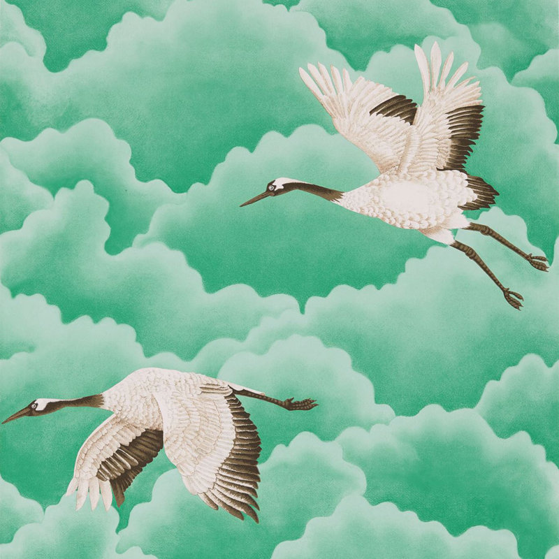 Cranes in Flight Wallpaper, Emerald