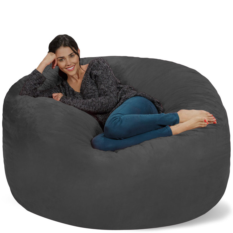 Bean Bag Chair & Lounger, Charcoal Microfiber/Microsuede, 34" H x 60" W x 60" D