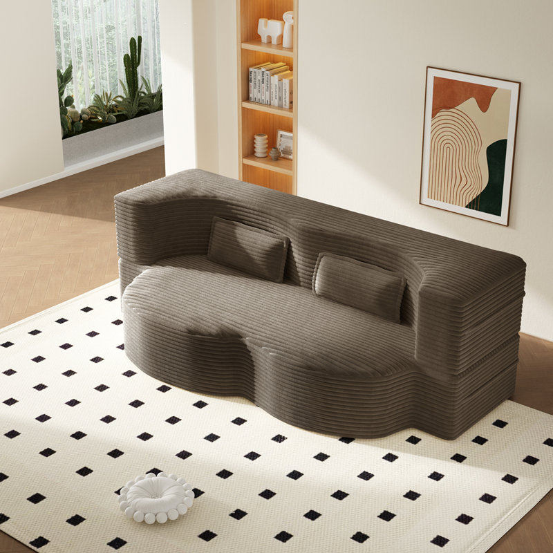 Canapé moderne avec 2 coussins, canapé-lit en velours côtelé et rembourré de mousse, matelas pliant simple de 15 po pour le salon, le lit d'invité, la salle de jeux, aucun assemblage requis