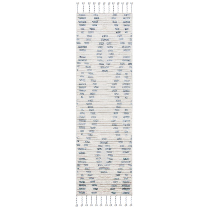Powell Hand Knotted Wool Viscose Geometric Rug in Ivory/Gray, Runner 2'3" x 8'