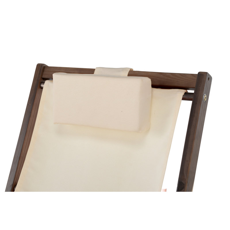Brown Solid Wood Sling Chair Set with Beige Canvas Cushions