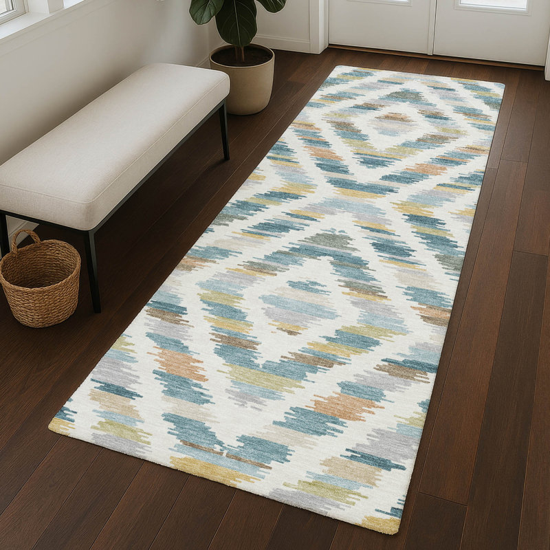 Machine Washable Indoor/Outdoor Chantille Tribal Rug, 2'3" x 7'6" Runner, Teal