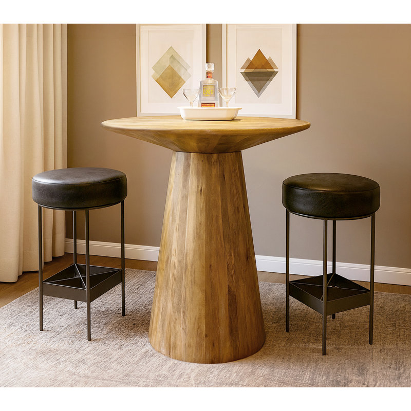 Ensemble de table de bar 36 po avec 2 tabourets de bar Emmett en cuir noir antique Jaden