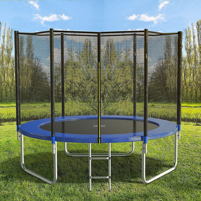 AOTOB 8FT Blue Round Trampoline with Safety Enclosure