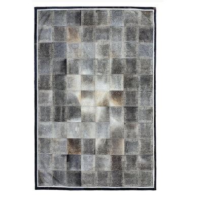 Handcrafted Lasered Genuine Leather Rug Luxury Patchwork Cowhide Area Rug With Suede Non-Slip Backing