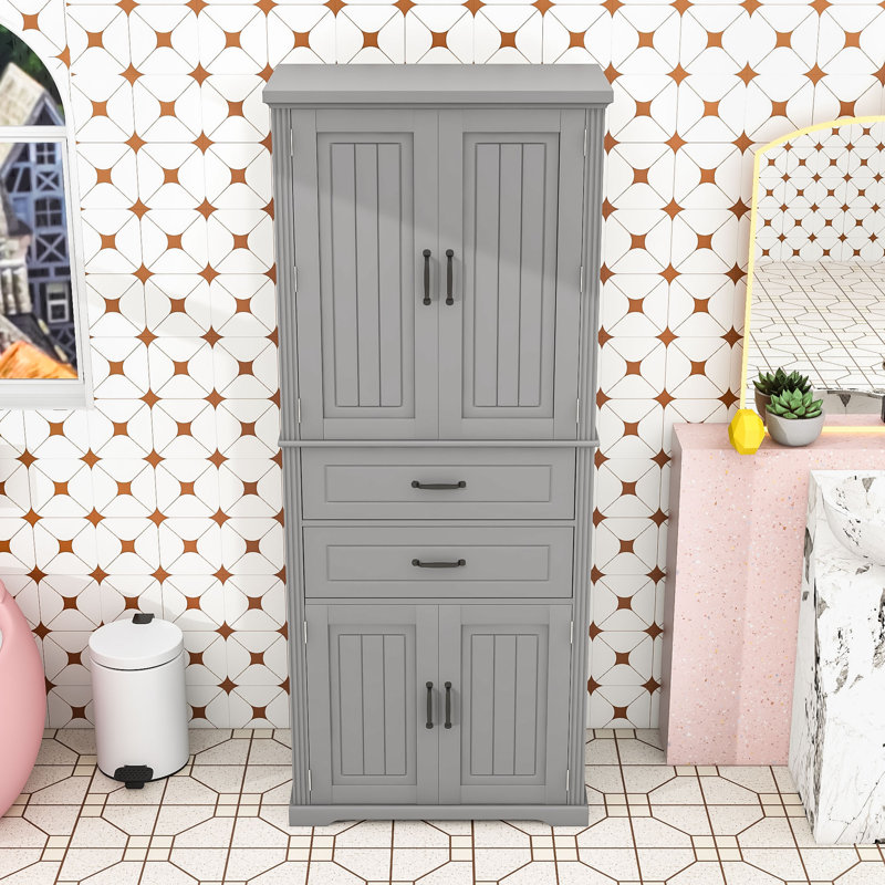Armoire de rangement autoportante minimaliste avec tablette réglable, tiroirs et sécurité anti-basculement, Gris