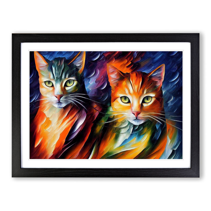 Cat Painting Vol.3 Abstract - Single Picture Frame Print, 46cm H x 64cm W x 2cm D, Black
