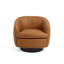 Fauteuil demi-tonneau pivotant rembourré en similicuir brun clair avec base en bois massif-1354437821