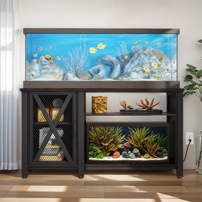 Sturdy Metal Aquarium Stand with Power Outlets and Storage Shelves