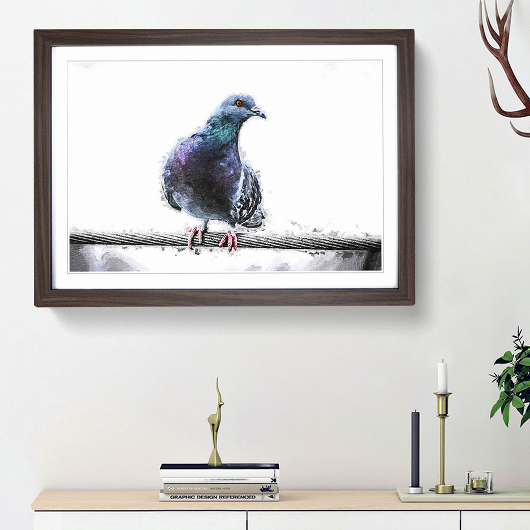 Pigeon Bird on a Wire - Picture Frame Painting Print