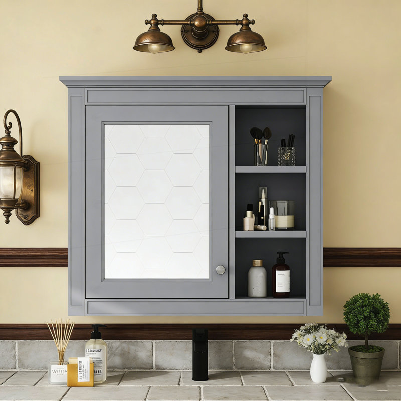 30'' x 28'' Medicine Cabinet, Wall Mounted Bathroom Storage Cabinet, Modern Bathroom Wall Cabinet with Mirror,Medicine Cabinet,  Mirror Cabinet with 3 Open Shelves (Not Include Bathroom Vanity )