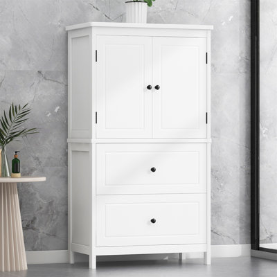 Armoire de rangement pour salle de bain avec deux portes, tiroirs et tablette réglable pour une organisation et une durabilité accrues