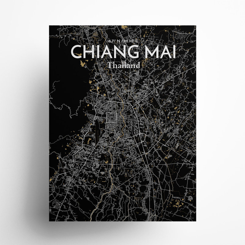 Chiang Mai City Map In Luxe - No Frame Print, 24cm H x 18cm W x 0.05cm D