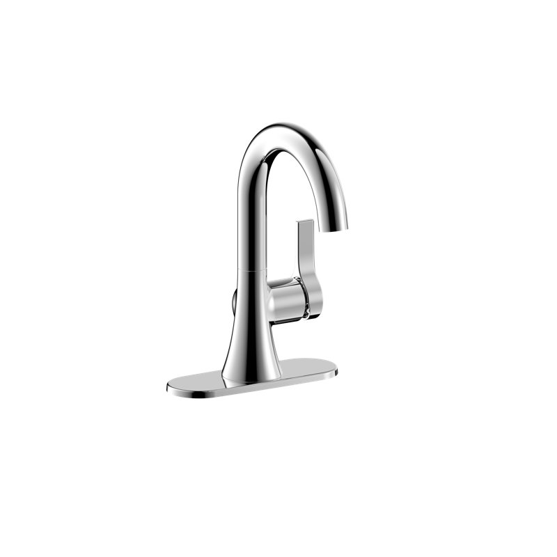 Robinet de lavabo de salle de bain à poignée simple à grande arche avec ensemble de bonde Davvid - Chrome poli, Chrome poli