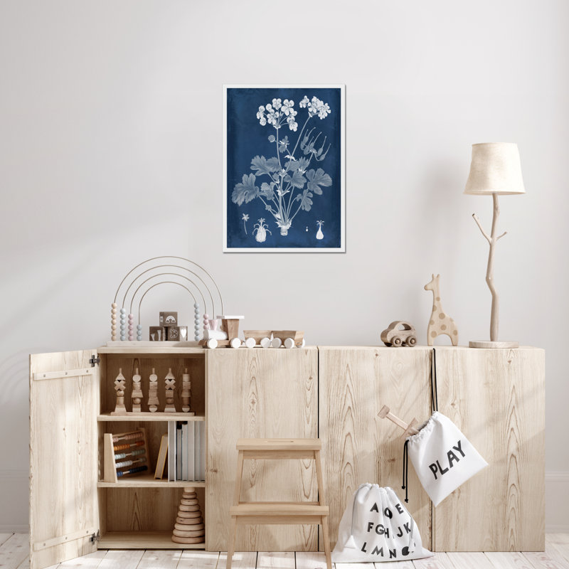Botanical in Indigo III 1 Piece Painting, 50cm H x 34cm W, White Framed Paper Print